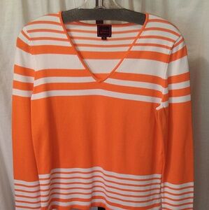 Color WorksOrange White Stripped Top  NWOT Size M